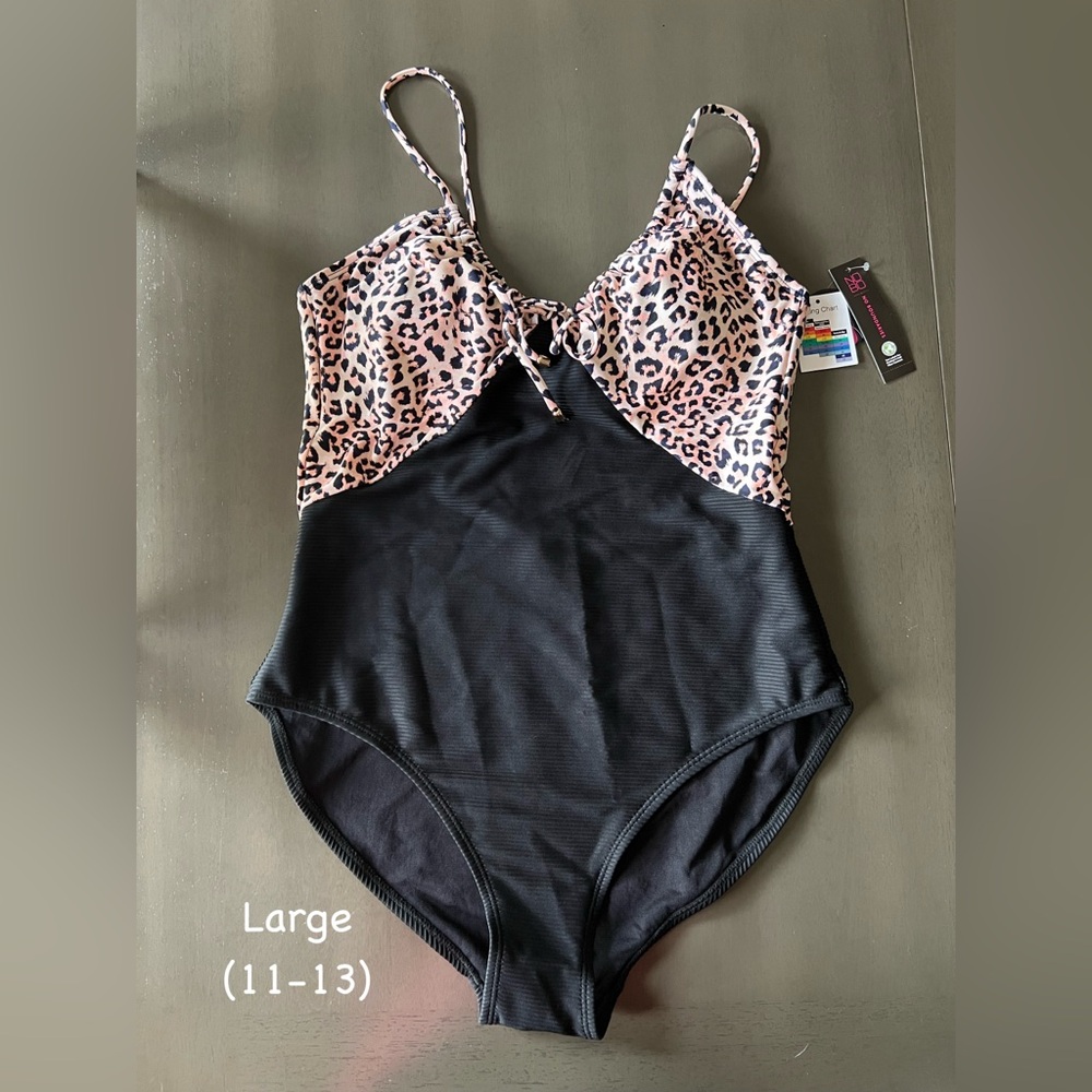 Leopard Print Swimsuit - Black and Pink